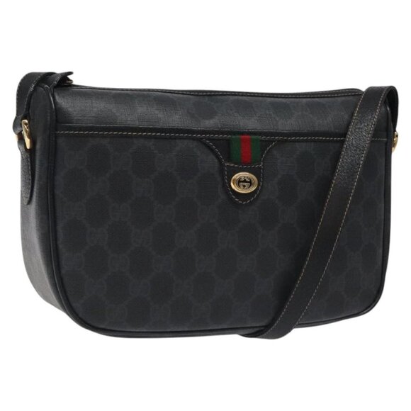 GUCCI GG Supreme Web Sherry Line Shoulder Bag PVC Black 89 02 077 Auth 117764 - Picture 1 of 16
